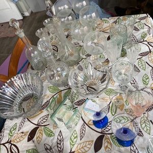 Various bowls, decanters , bud vases and glasses.